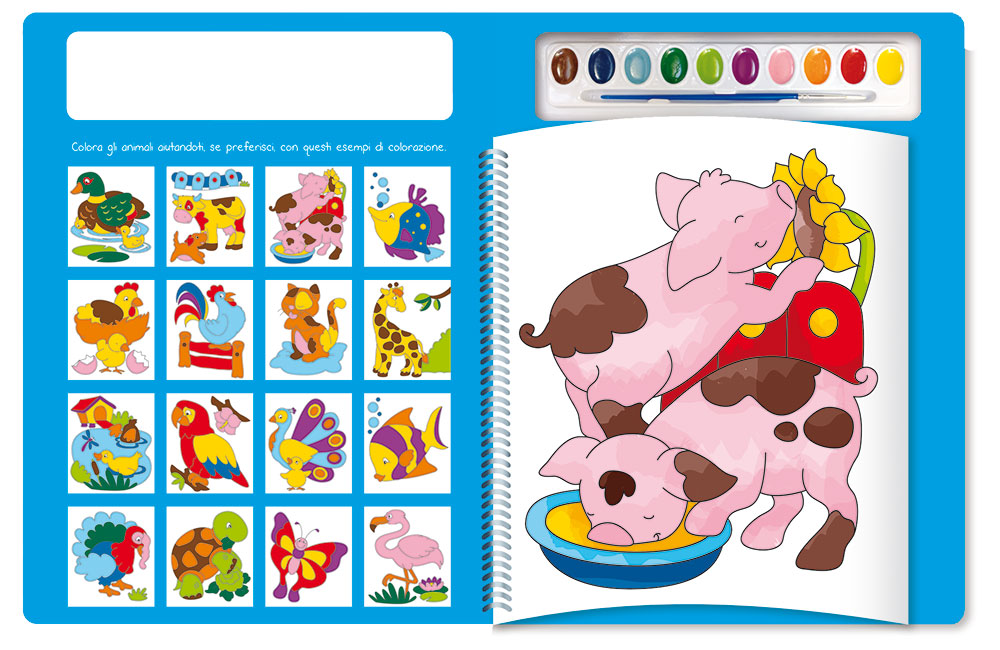 Colora con gli acquerelli - Gli animali. Con modelli colorati da ricopiare - Con pennello e 10 pastiglie d'acquerello