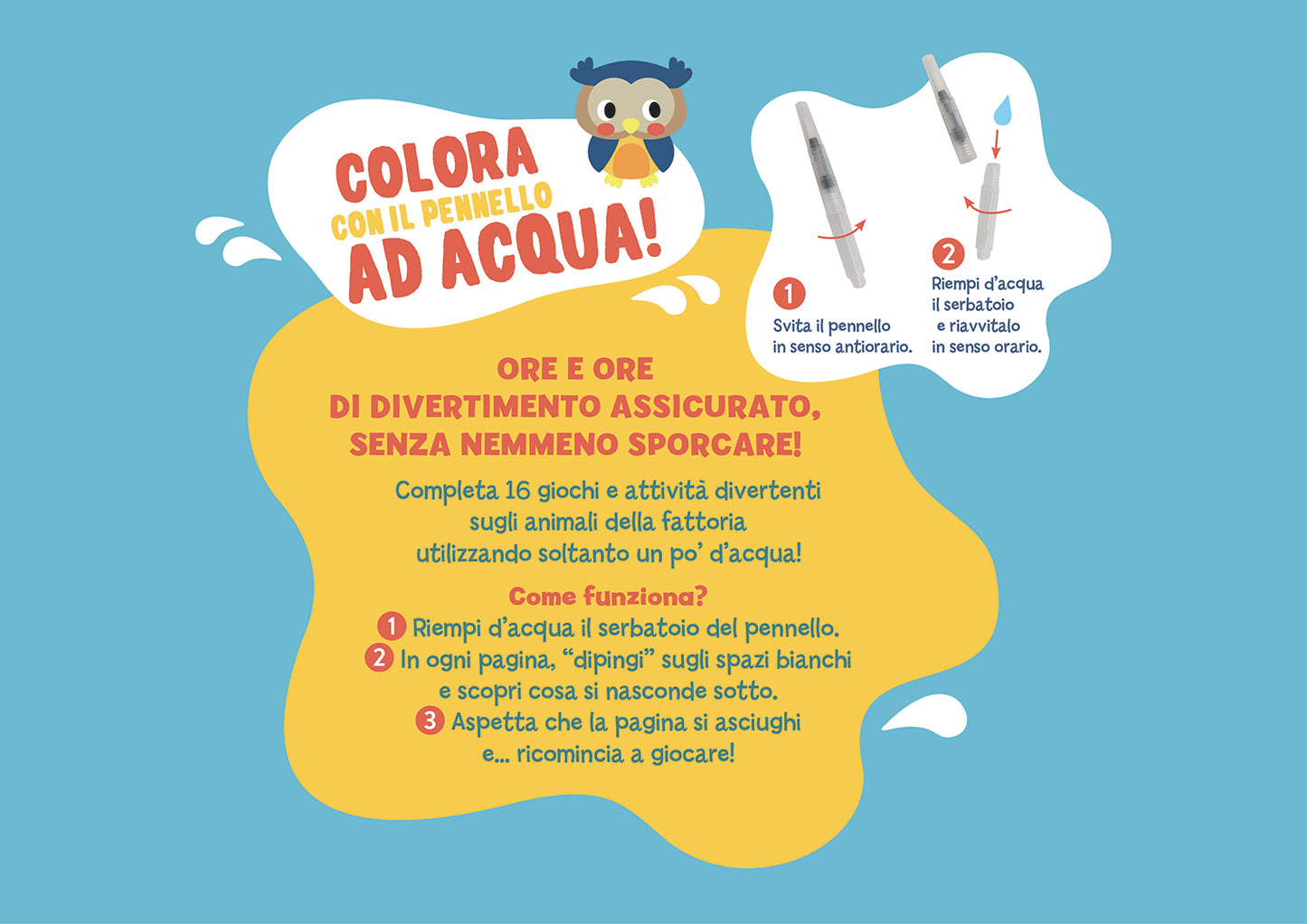 Animali della fattoria. Colora con l'acqua