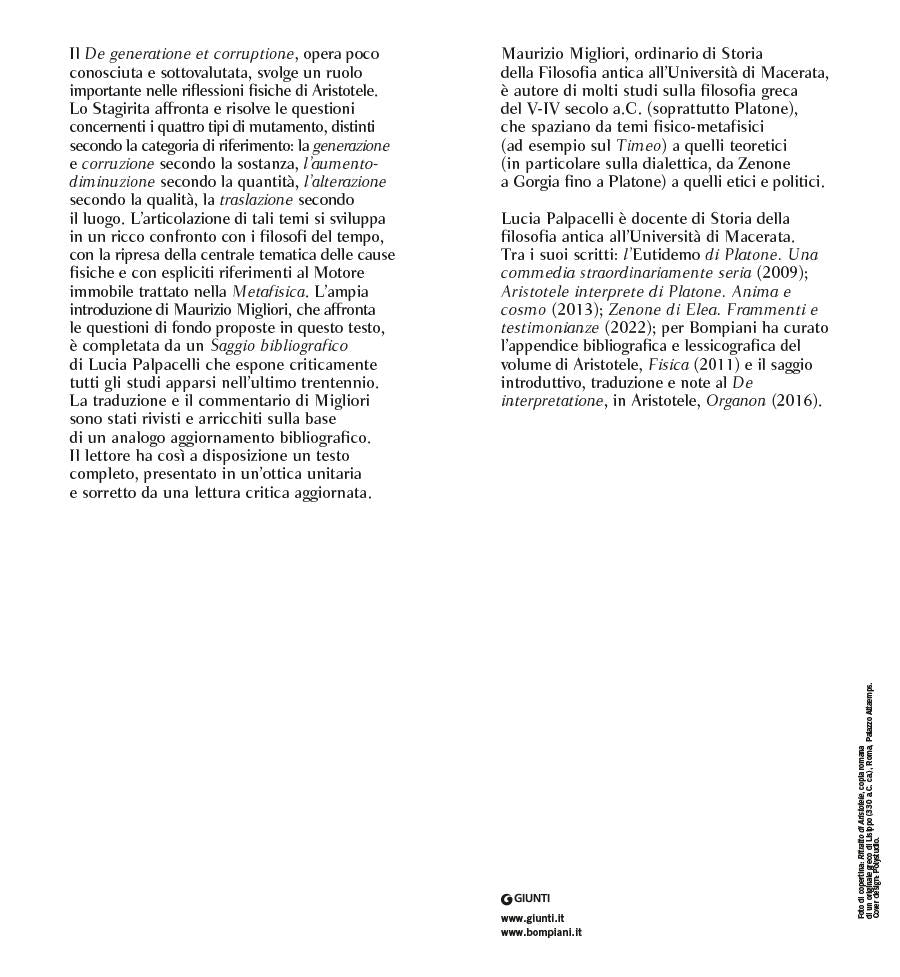 La generazione e la corruzione. Testo greco a fronte