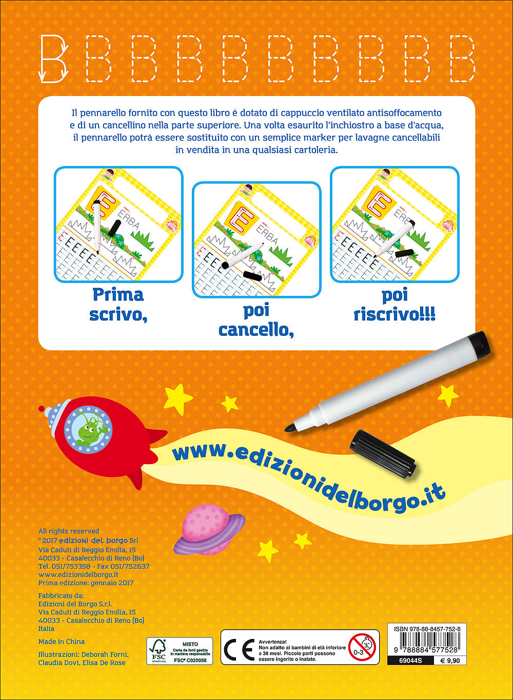 Imparo le lettere con il libro lavagna - 4/6 anni. Scrivo, cancello, riscrivo - Con pennarello con inchiostro a base d'acqua