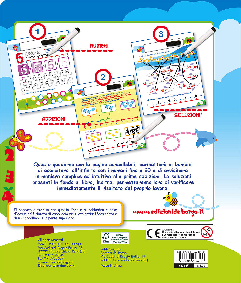 Gioca con i numeri e con le prime addizioni - 6/7 anni. Con pennarello con inchiostro a base d'acqua