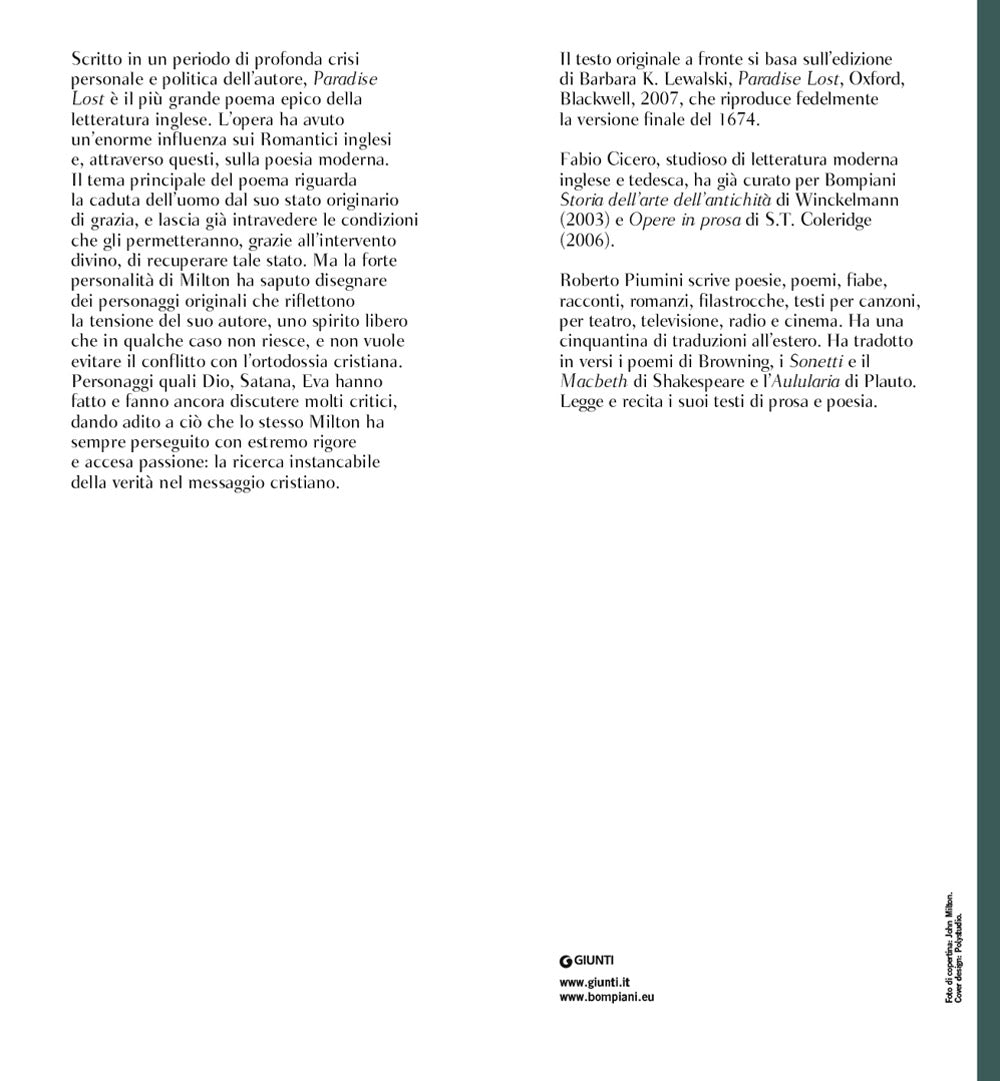 Paradiso perduto. Testo inglese a fronte