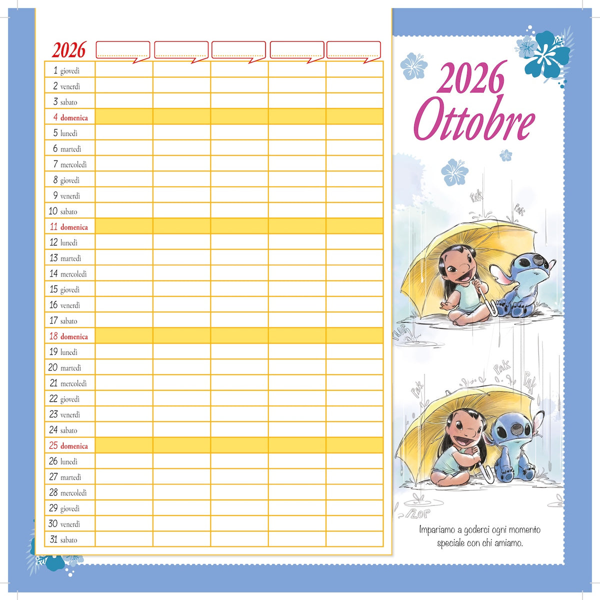 Stitch Calendario per la famiglia 2026 - 'Ohana means family da parete (30 x 30 cm). Da personalizzare con gli adesivi