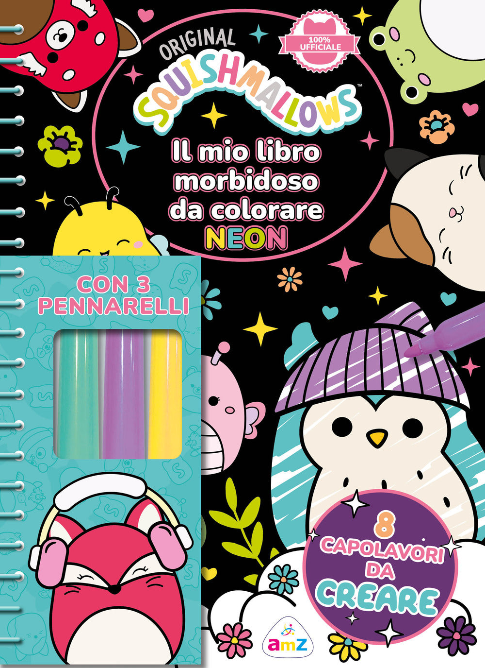 Il mio libro morbidoso da colorare neon. Squishmallows. Ediz. a spirale. Con 3 pennarelli con inchiostro fosforescente