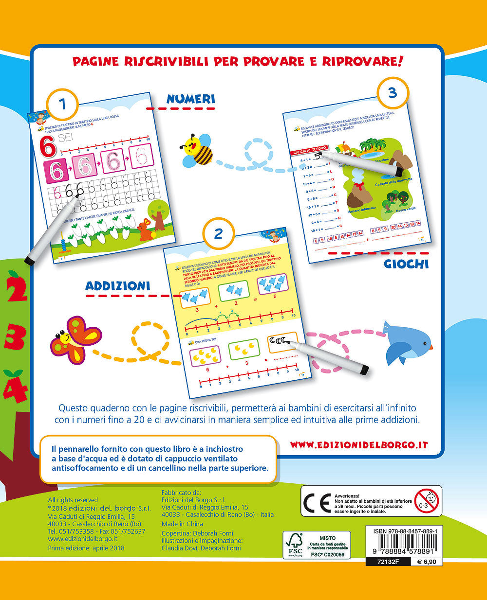 Gioca con i numeri e le prime addizioni. Con pennarello con inchiostro a base d'acqua