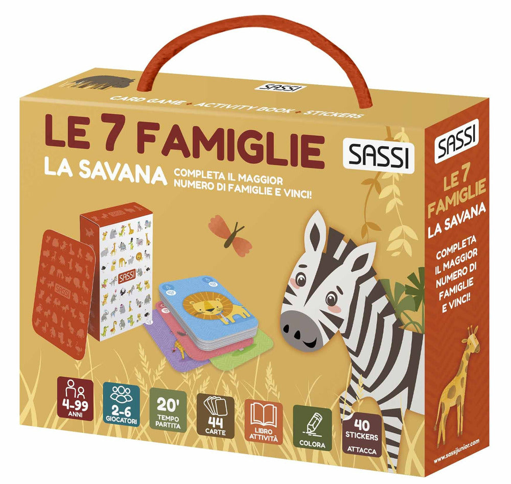 La savana. Le 7 famiglie. Valigetta con carte e stickers. Ediz. a colori. Con 44 Carte. Con 40 Adesivi