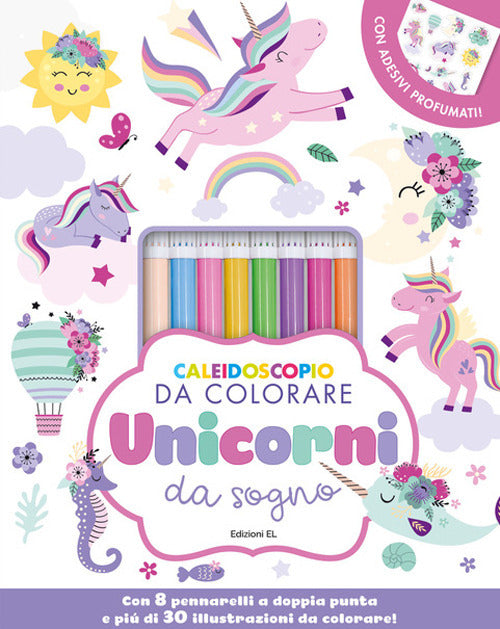 Caleidoscopio da colorare. Unicorni da sogno. Ediz. illustrata. Con 8 pennarelli. Con Adesivi