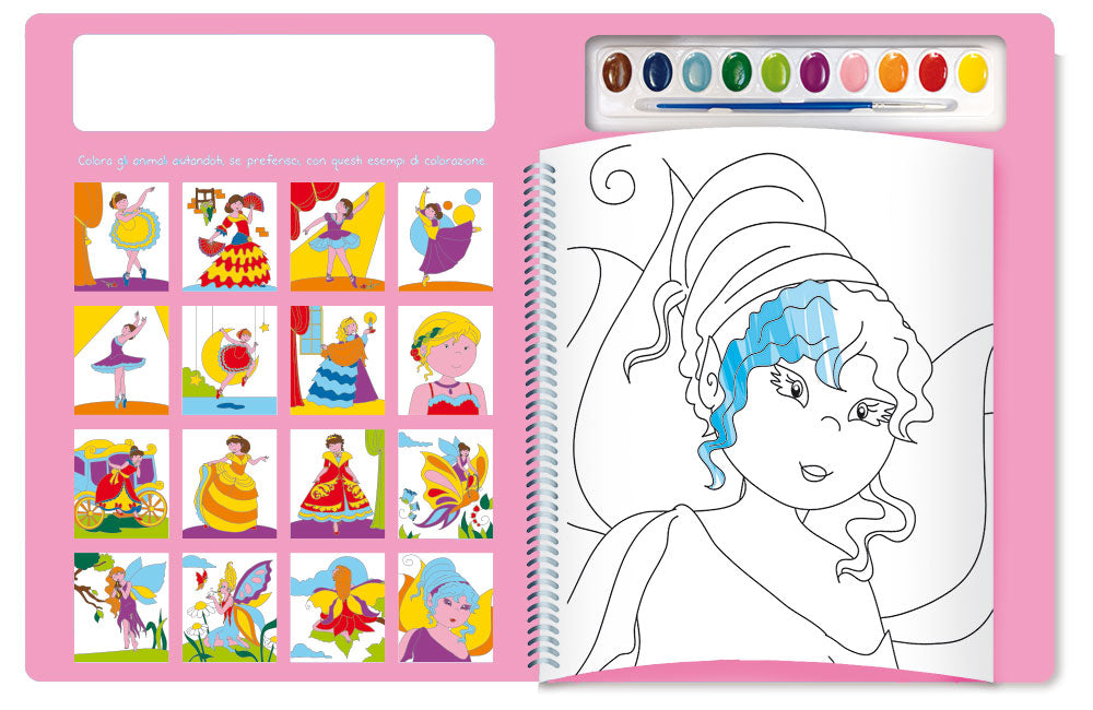 Colora con gli acquerelli - Fate, Principesse e Ballerine. Con modelli colorati da ricopiare - Con pennello e 10 pastiglie d'acquerello