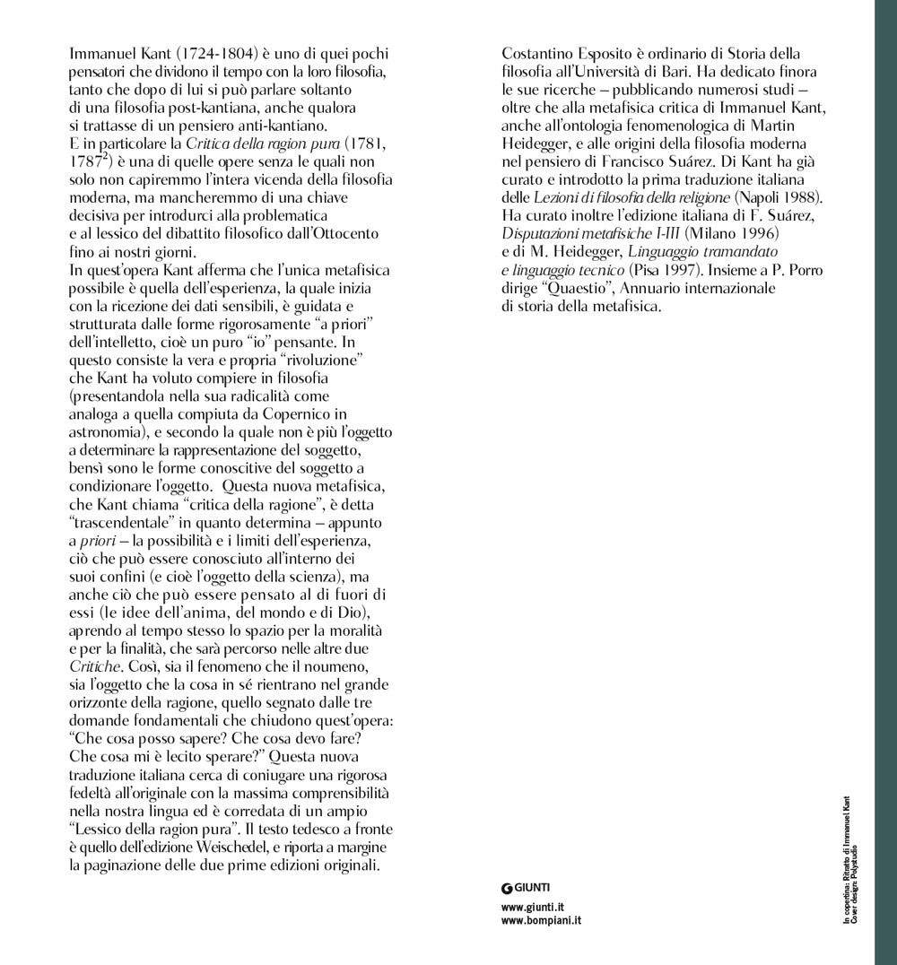 Critica della ragion pura. Testo tedesco a fronte