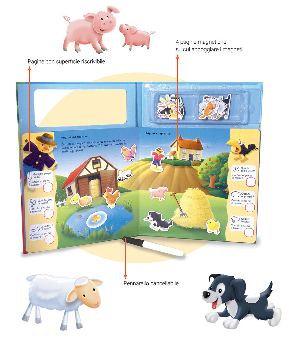 Animali della fattoria. Disegna con il pennarello cancellabile - Gioca con i 35 magneti