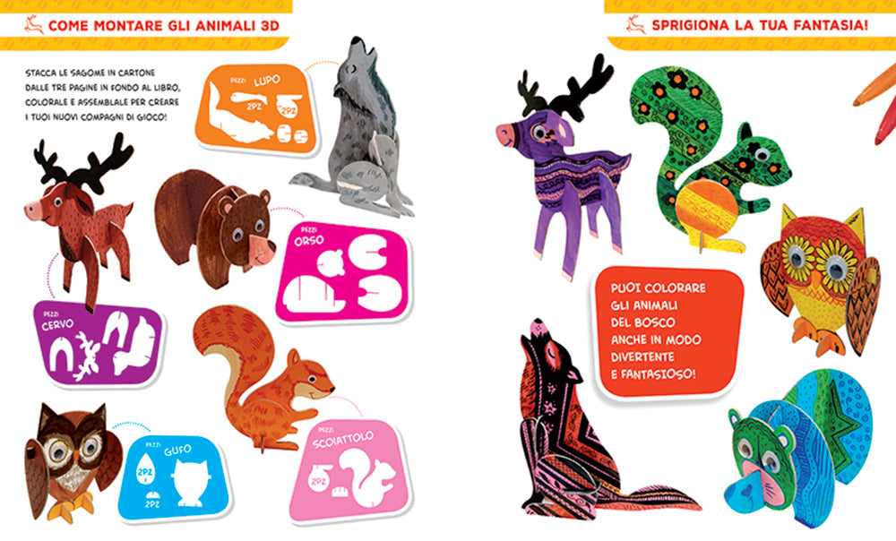 Colorare in 3D Bosco. Tante pagine da colorare - 5 soggetti da costruire