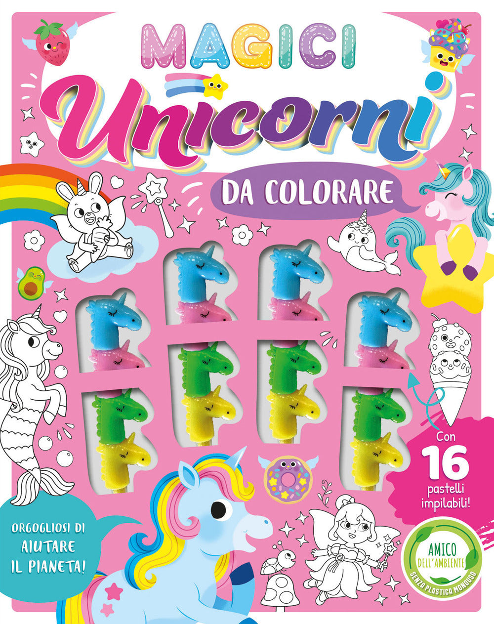 Magici unicorni da colorare. Ediz. illustrata. Con 16 pennarelli impilabili.