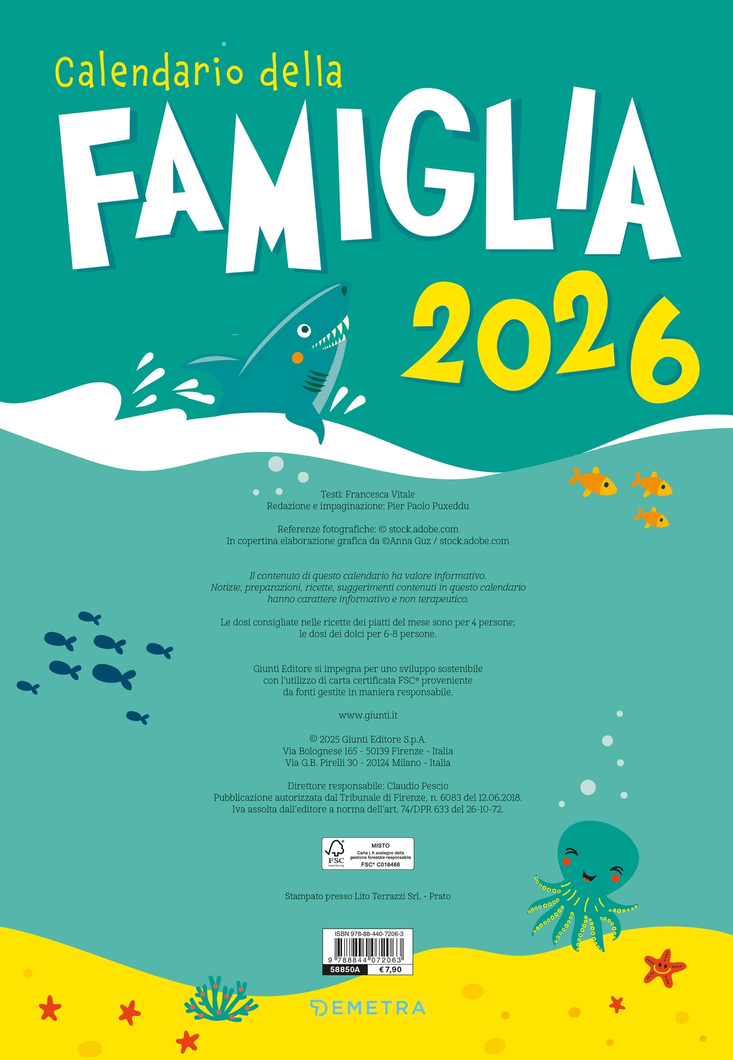 CALENDARIO DELLA FAMIGLIA 2026 da parete (26,5 X 38,5 cm)