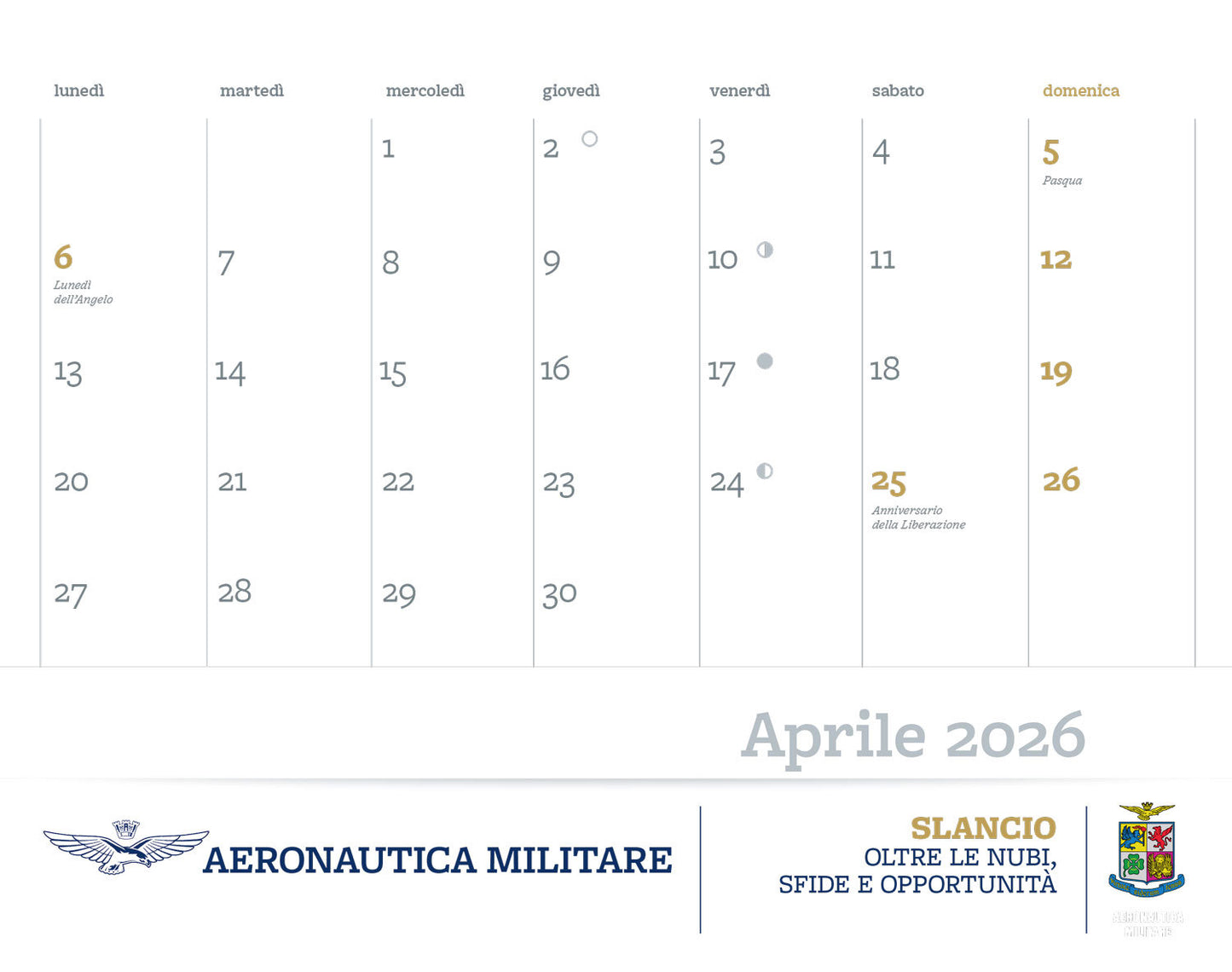 Calendario Aeronautica Militare 2026 - da tavolo