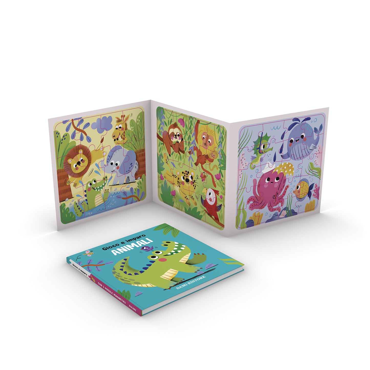 Animali. 1 libro + 3 puzzle magnetici