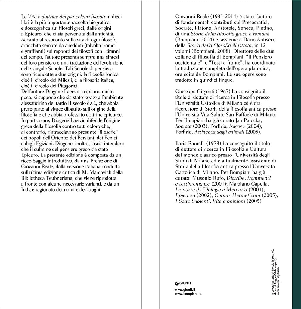 Vite e dottrine dei più celebri filosofi. Testo greco a fronte