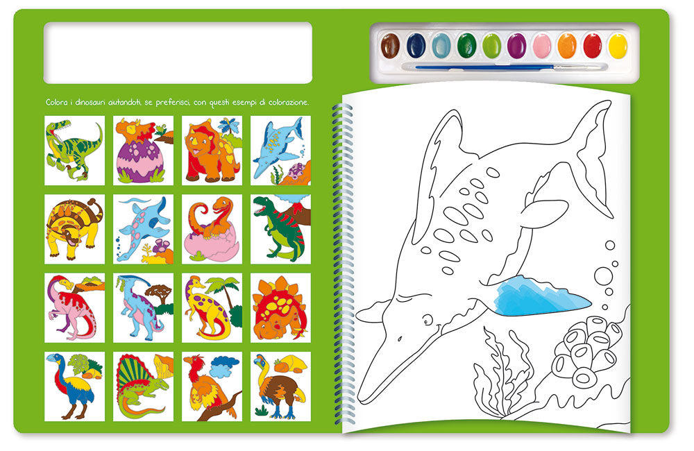Colora con gli acquerelli - I dinosauri. Con modelli colorati da ricopiare - Con pennello e 10 pastiglie d'acquerello