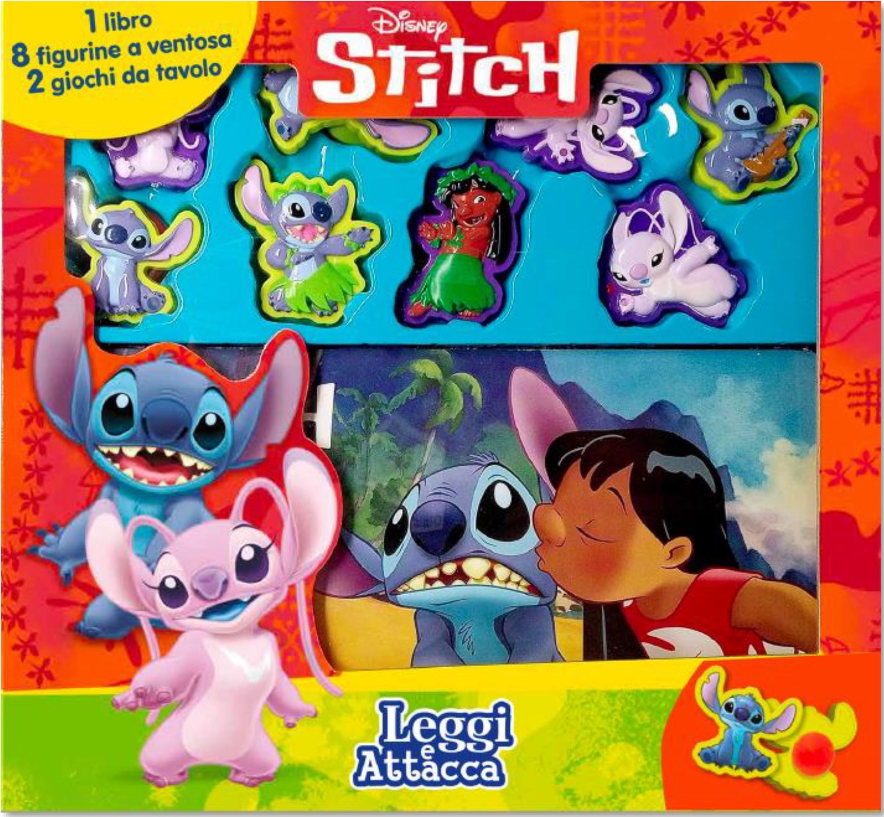 Stitch Leggi e attacca. 1 libro, 8 figurine, 2 giochi da tavolo