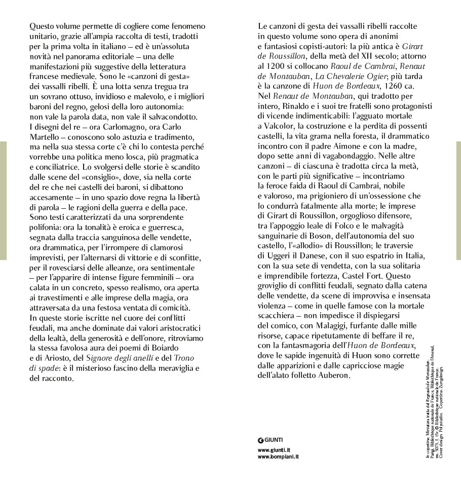 Le canzoni di gesta dei vassalli ribelli. Testo francese antico a fronte