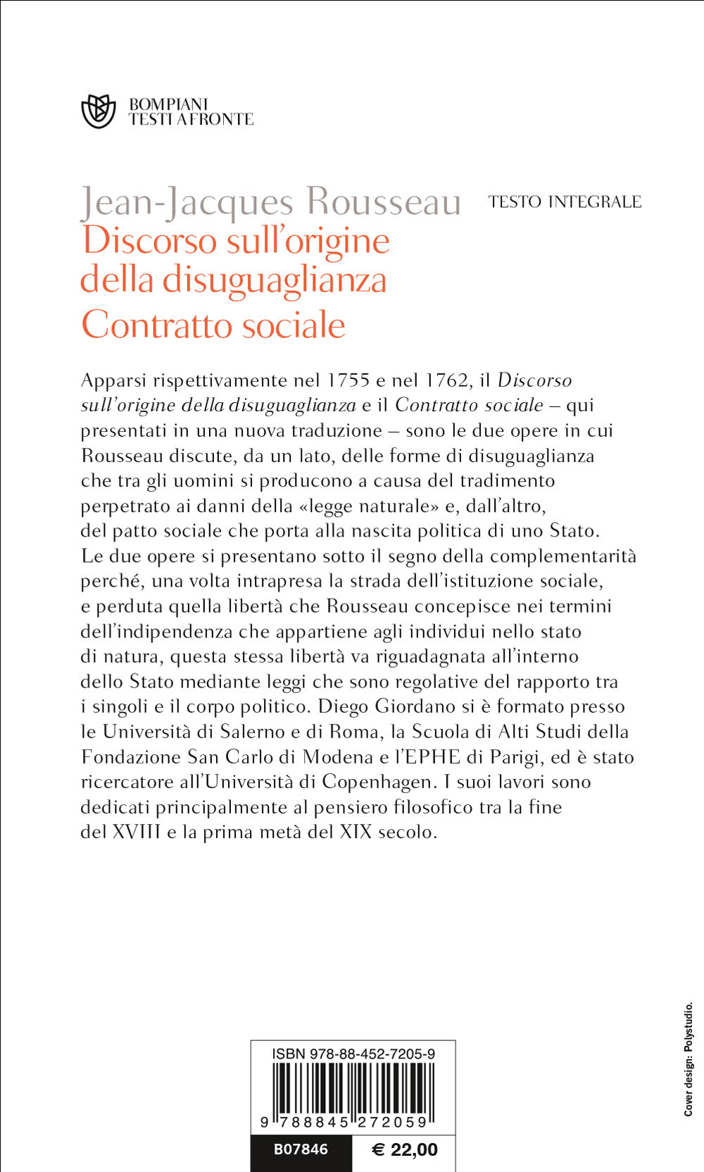 Discorso sull'origine della disuguaglianza. Contratto sociale. Testo francese a fronte