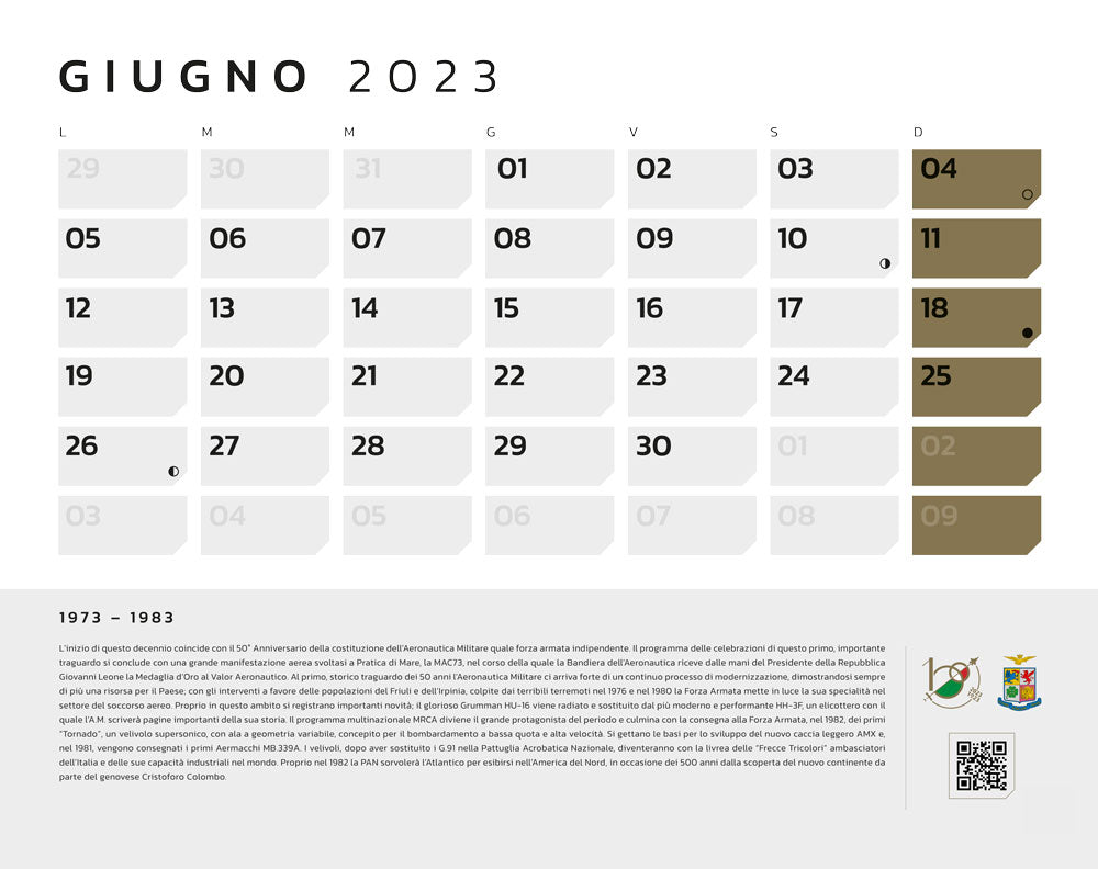 Calendario  100 anni  dell' Aeronautica Militare 2023. 1923 - 2023