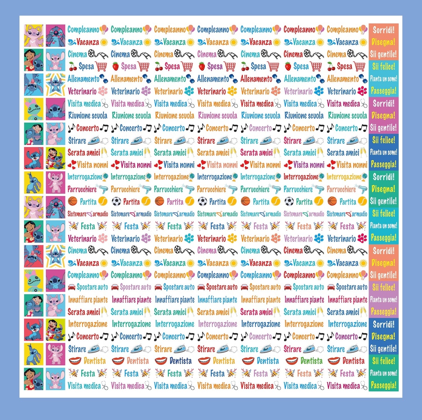 Stitch Calendario per la famiglia 2026 - 'Ohana means family da parete (30 x 30 cm). Da personalizzare con gli adesivi