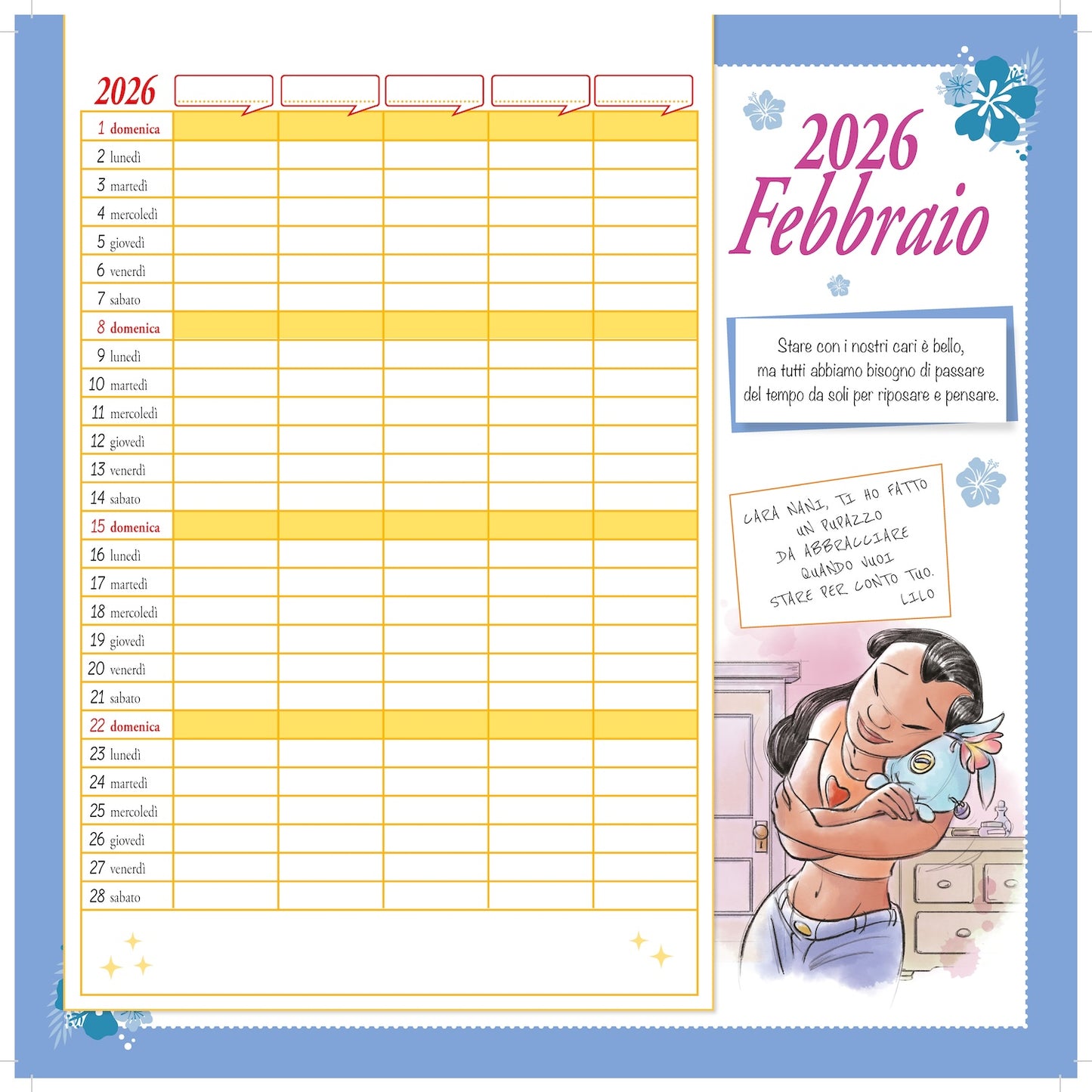 Stitch Calendario per la famiglia 2026 - 'Ohana means family da parete (30 x 30 cm). Da personalizzare con gli adesivi