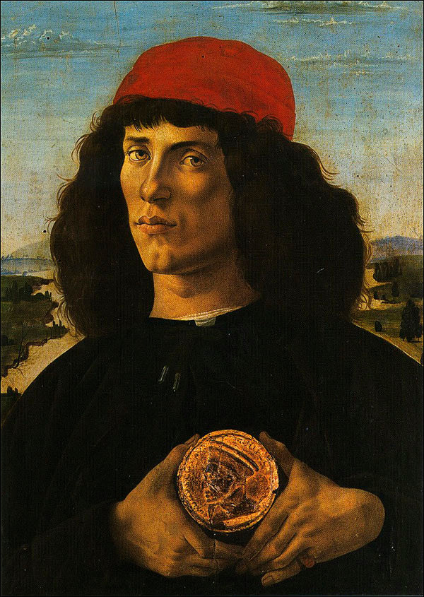 Cartolina. Firenze - Galleria degli Uffizi. Ritratto di giovane con medaglia (1470-1475 circa)