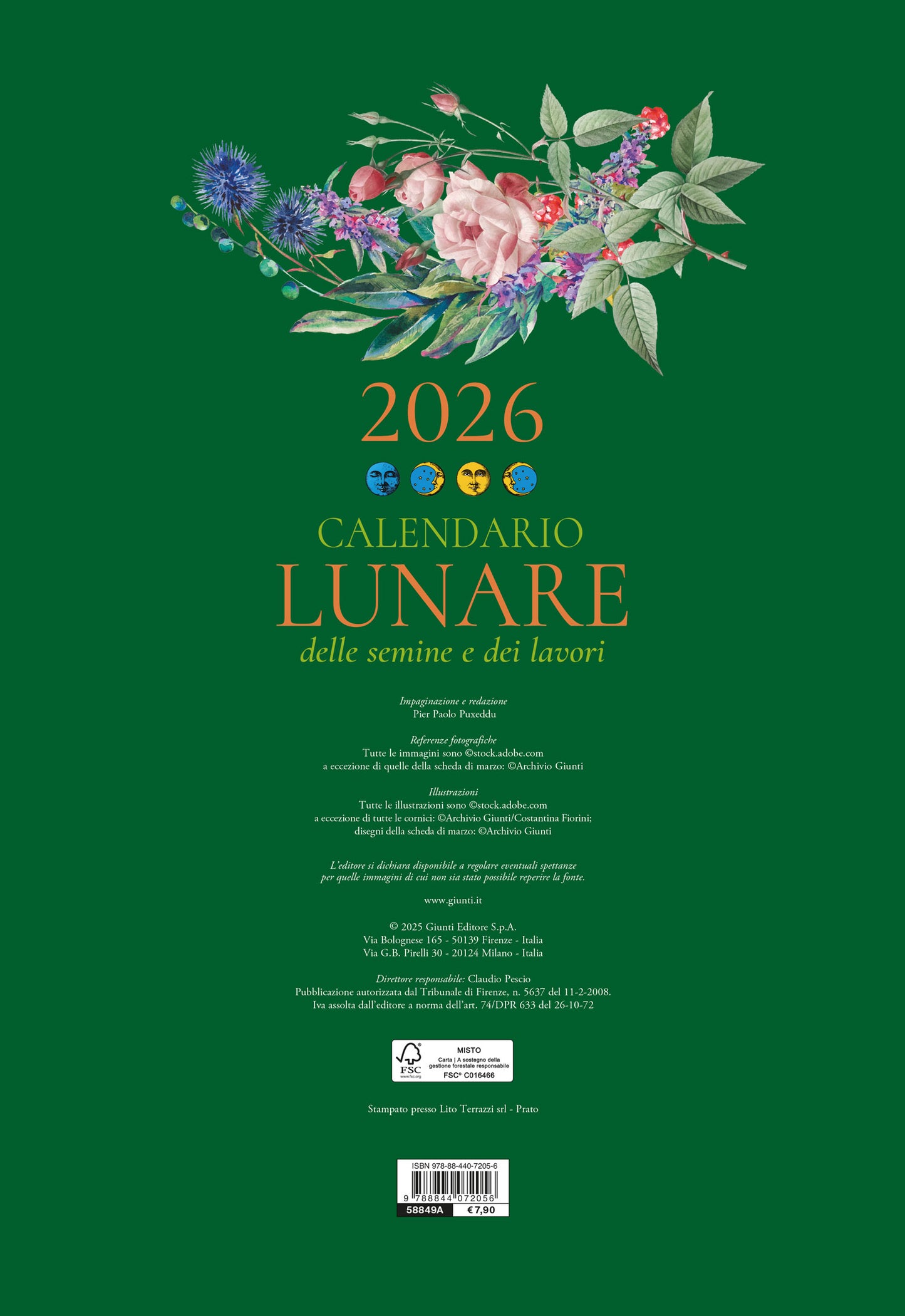CALENDARIO LUNARE 2026 da parete (26,5 X 38,5 cm)