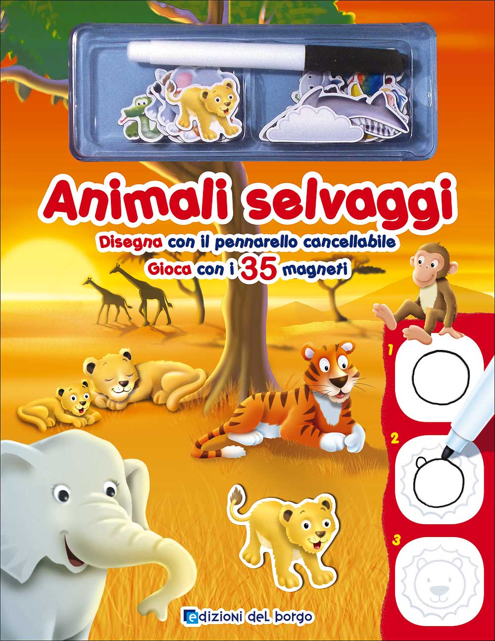 Animali selvaggi. Disegna con il pennarello cancellabile - Gioca con i 35 magneti