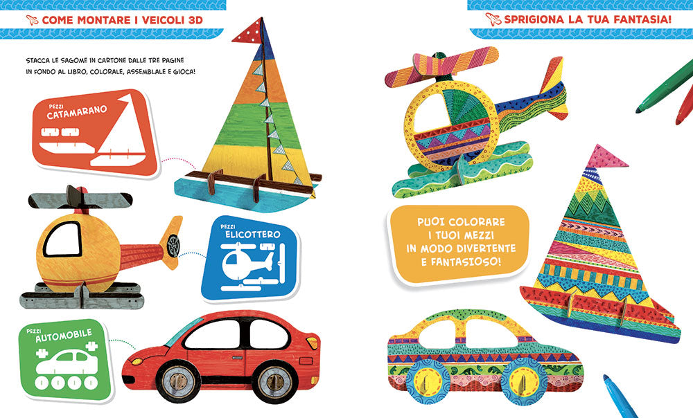 Colorare in 3D - Veicoli. Tante pagine da colorare - 5 soggetti da costruire
