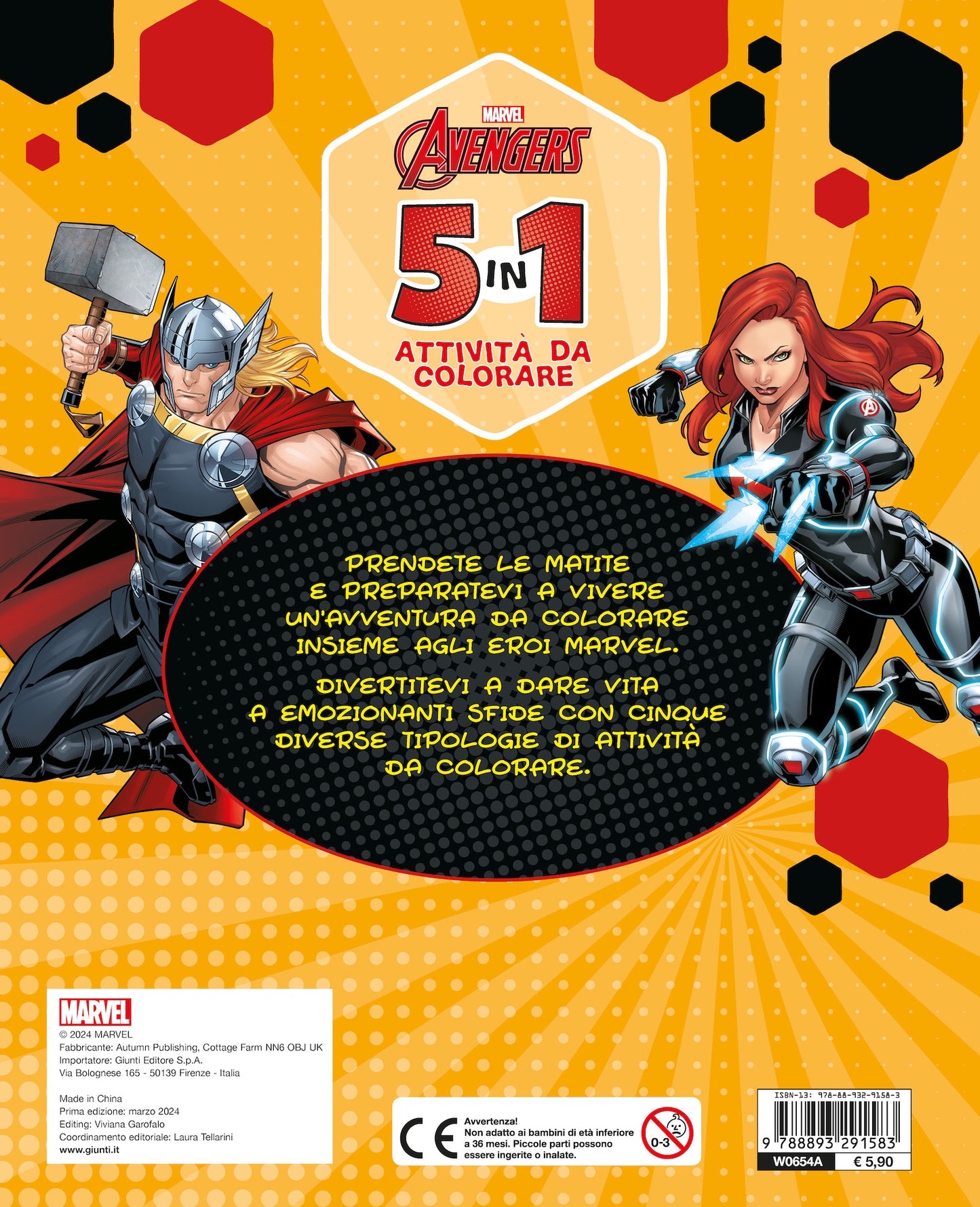 Avengers 5 in 1 attività da colorare. Con più di 60 adesivi