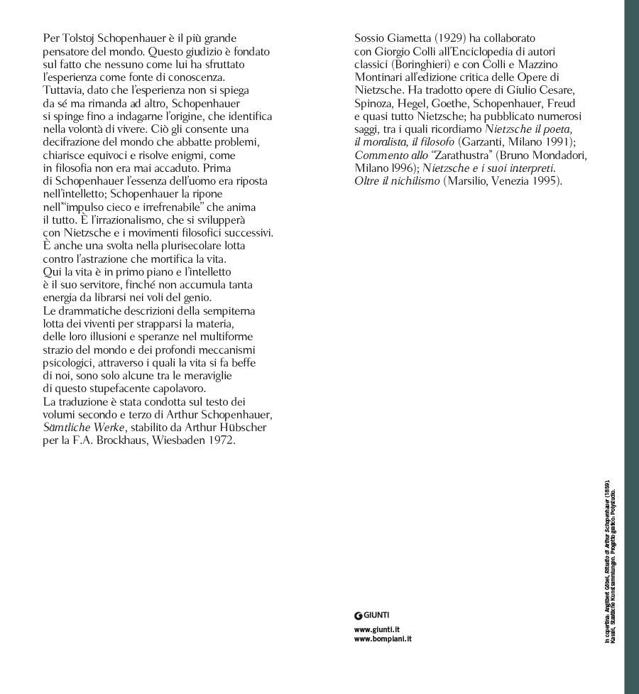 Il mondo come volontà e rappresentazione. Testo tedesco a fronte