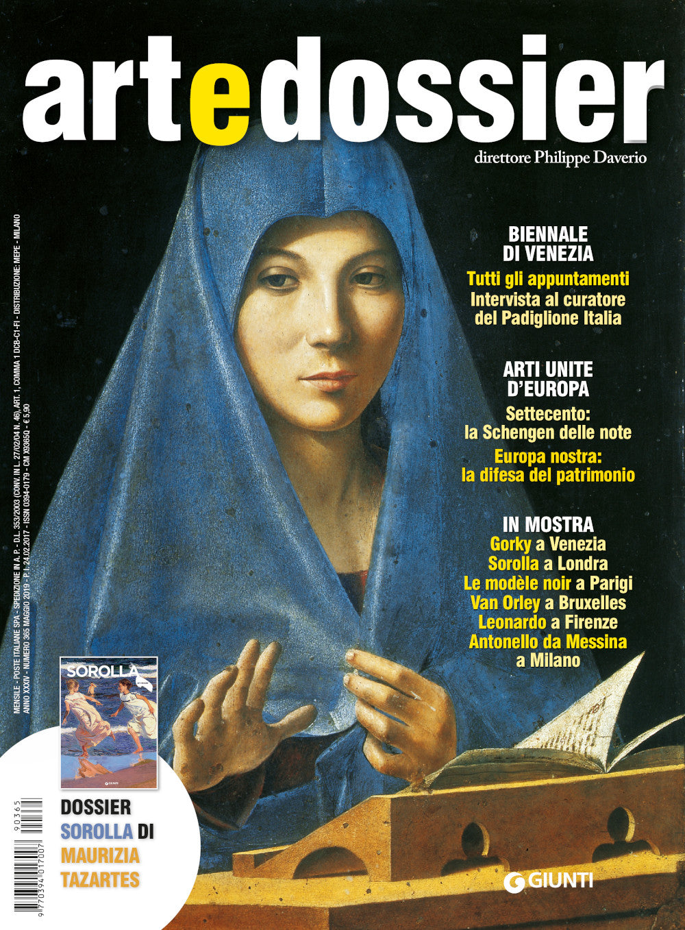 Art e dossier 365, Maggio 2019. allegato a questo numero il dossier Sorolla di Maurizia Tazartes