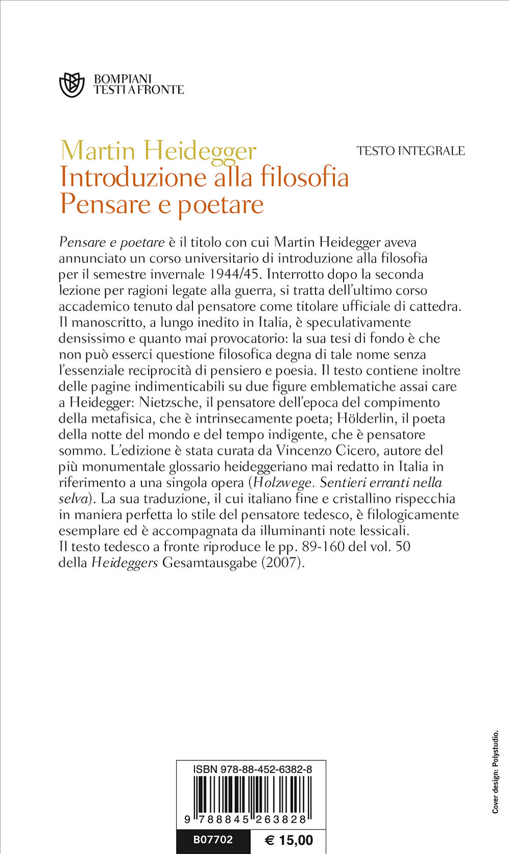 Introduzione alla filosofia. Pensare e poetare. Testo tedesco a fronte