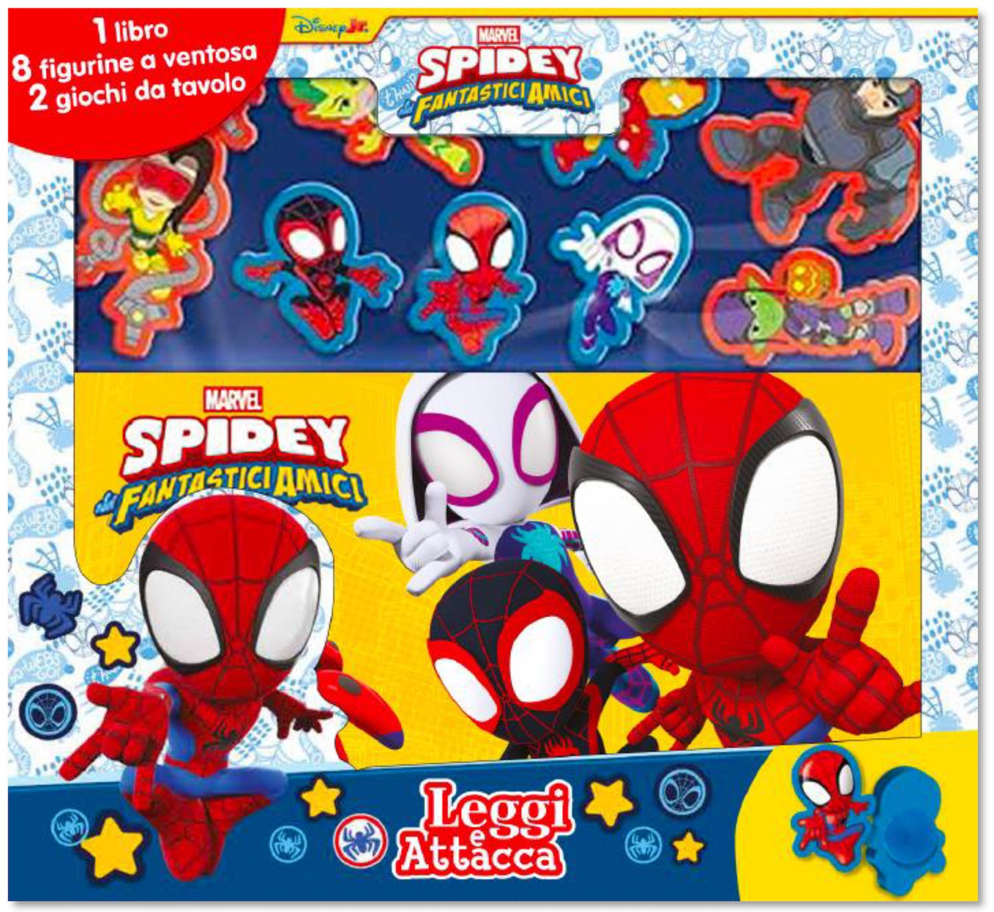 Spidey Leggi e attacca. 1 libro, 8 figurine, 2 giochi da tavolo