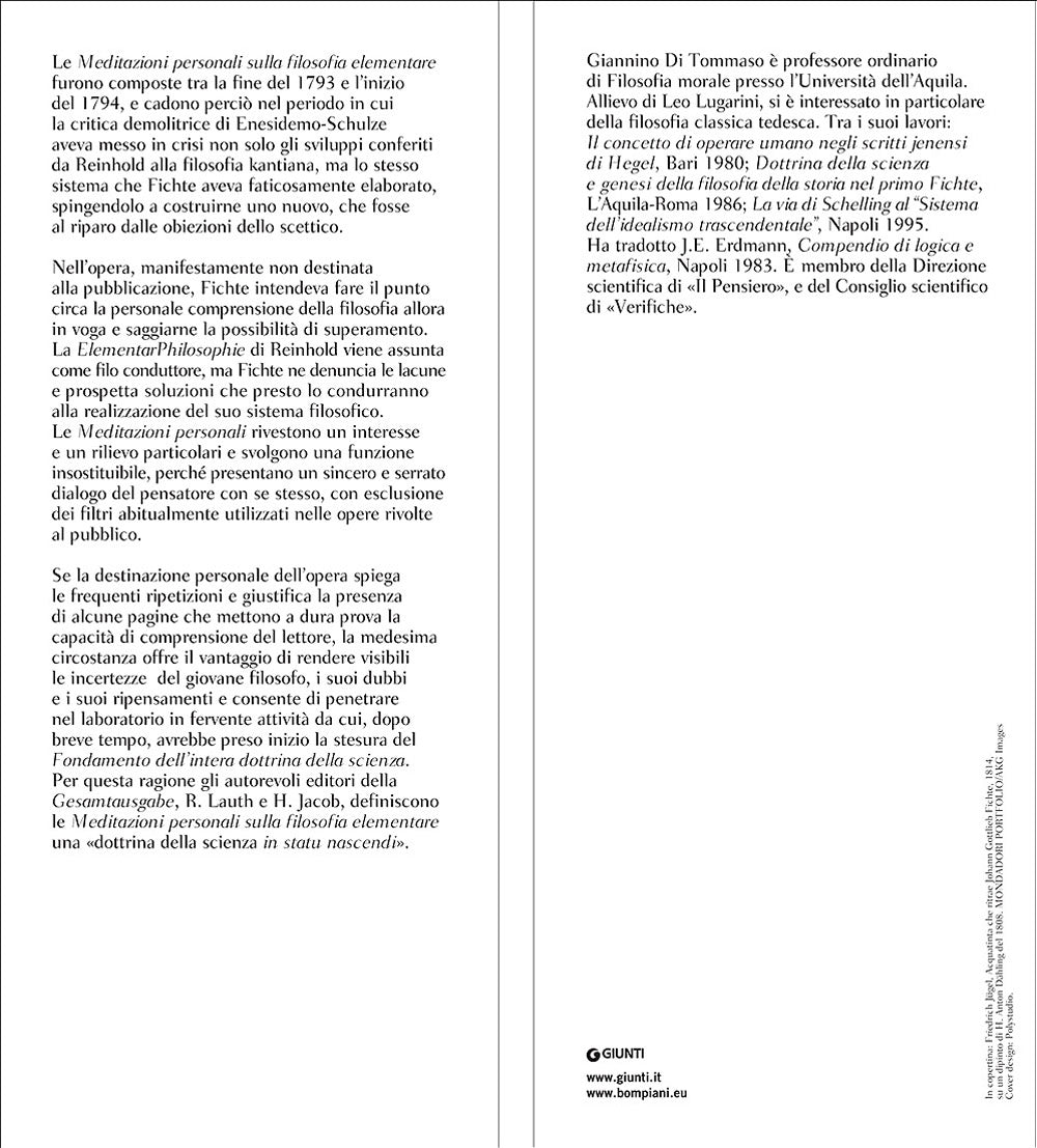 Meditazioni personali sulla filosofia elementare. Testo tedesco a fronte