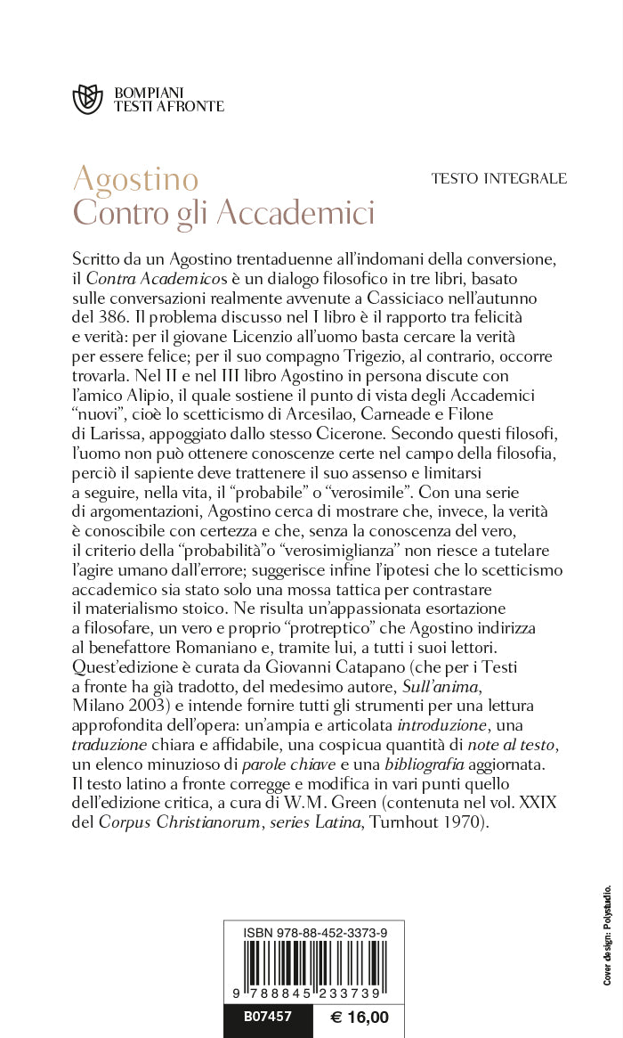 Contro gli Accademici. Testo latino a fronte
