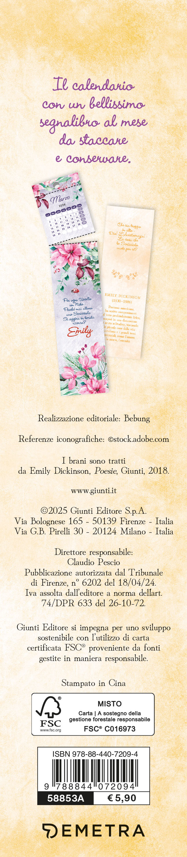 CALENDARIO EMILY POESIE 2026 segnalibro (5,5 X 24,5 cm)