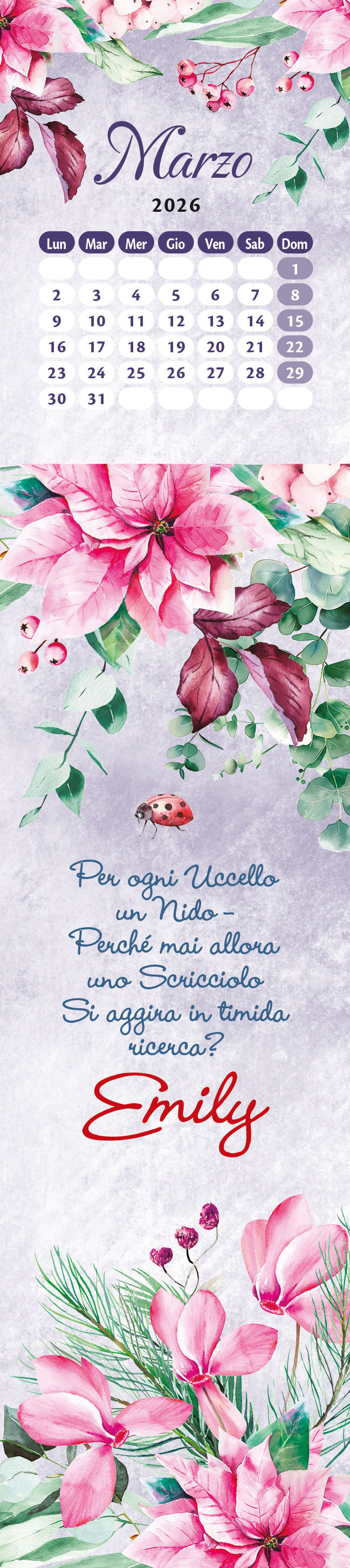 CALENDARIO EMILY POESIE 2026 segnalibro (5,5 X 24,5 cm)