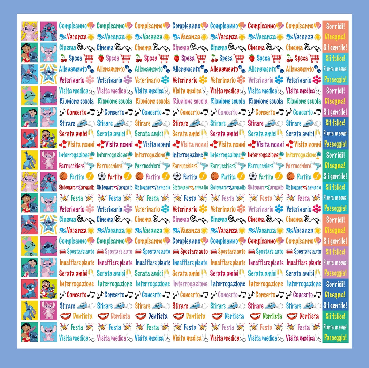 Stitch Calendario per la famiglia 2026 - 'Ohana means family da parete (30 x 30 cm). Da personalizzare con gli adesivi
