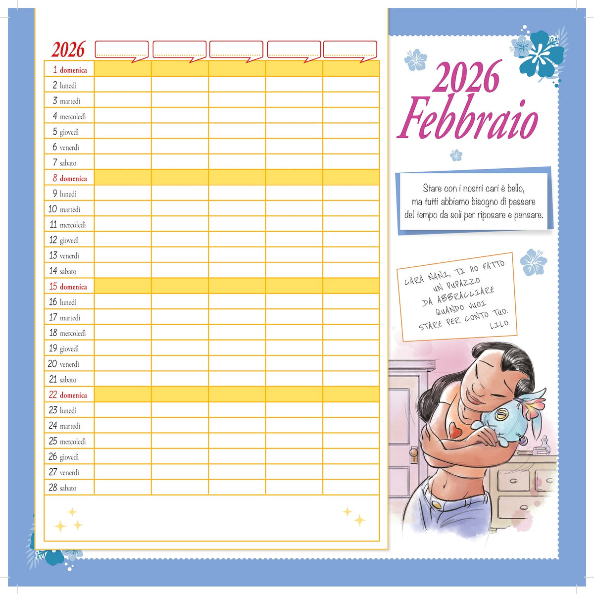 Stitch Calendario per la famiglia 2026 - 'Ohana means family da parete (30 x 30 cm). Da personalizzare con gli adesivi