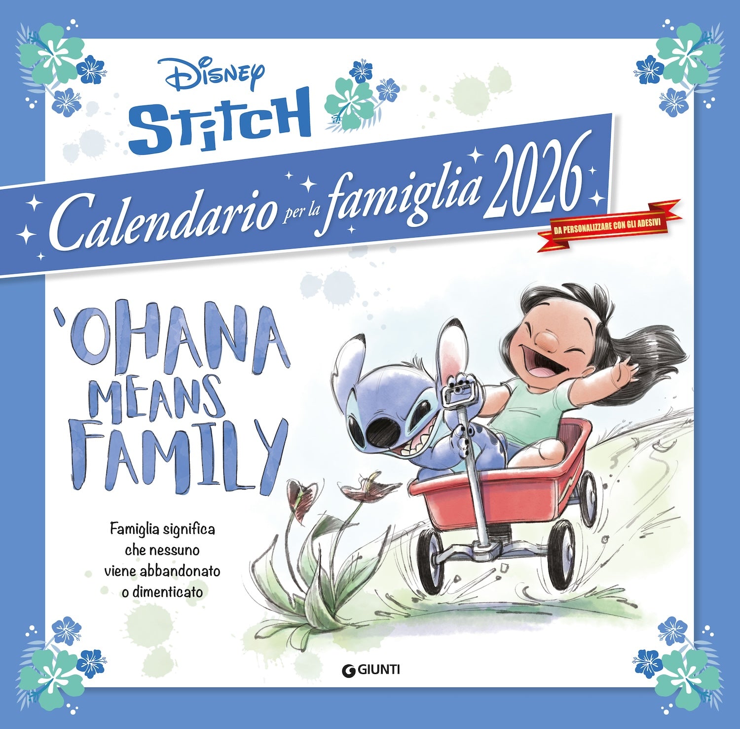 Stitch Calendario per la famiglia 2026 - 'Ohana means family da parete (30 x 30 cm). Da personalizzare con gli adesivi