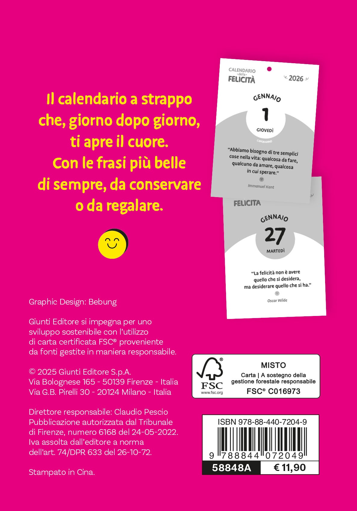 CALENDARIO DELLA FELICITA' 2026