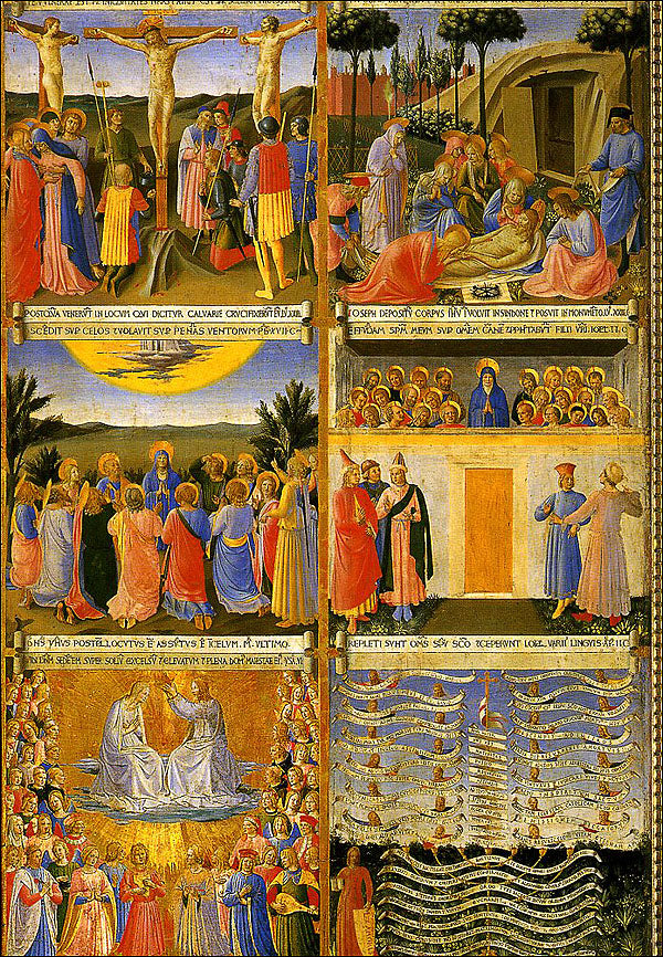 Cartolina. Firenze - Museo di San Marco. Sportello dell'Armadio degli Argenti con la ''Crocifissione'' e l'''Incoronazione della Vergine'' (1448-1455)