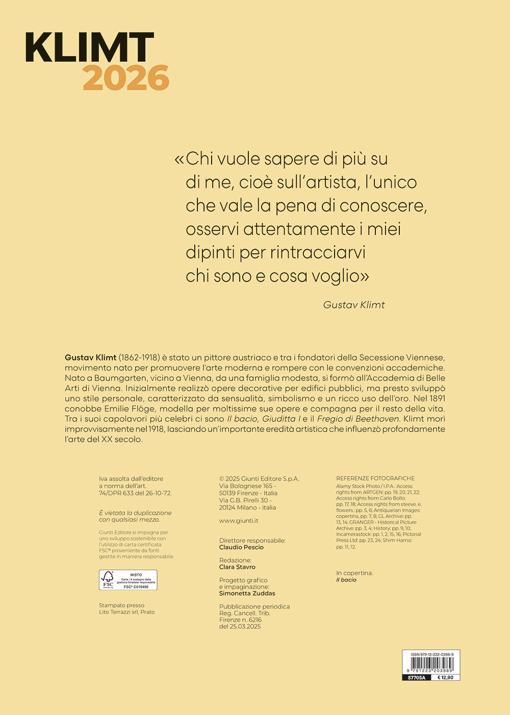 Calendario Klimt 2026 da parete (30 x 42 cm)