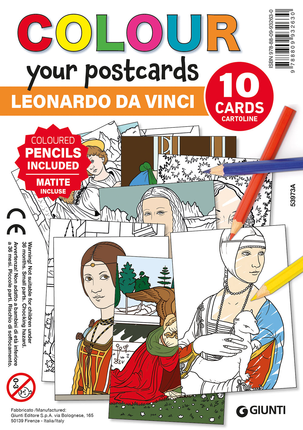 Kit 10 cartoline+foglietto+matite Leonardo