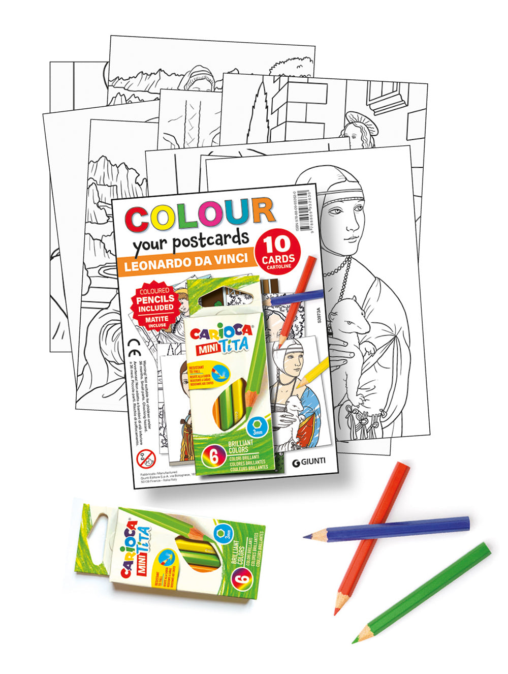 Kit 10 cartoline+foglietto+matite Leonardo