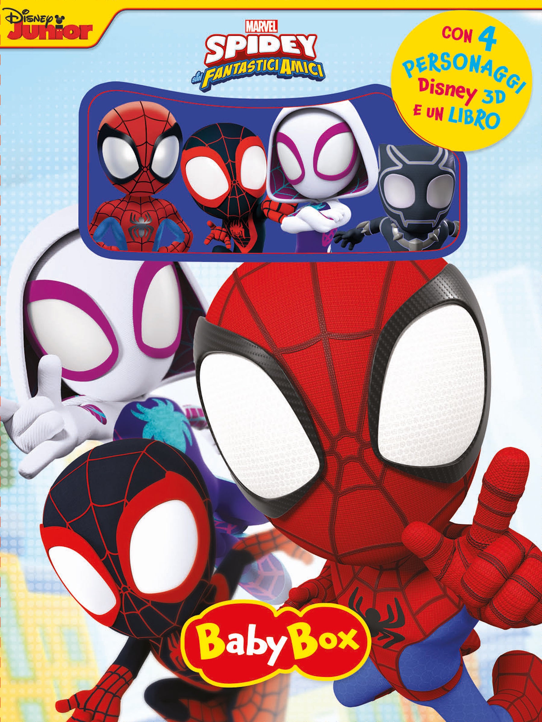 Baby Box Spidey e i suoi fantastici amici. con 4 personaggi Marvel 3d e un libro