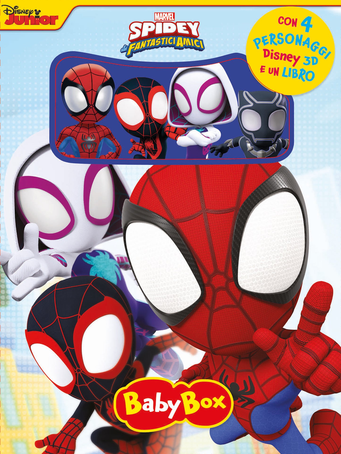 Baby Box Spidey e i suoi fantastici amici. con 4 personaggi Marvel 3d e un libro